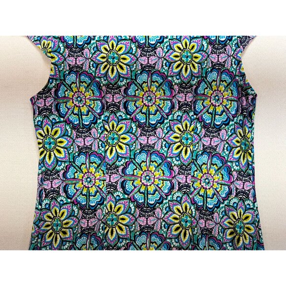 Liz Claiborne Womens Shift Dress Size 12 Multicolor Floral Short-Sleeve Boho - Picture 11 of 13